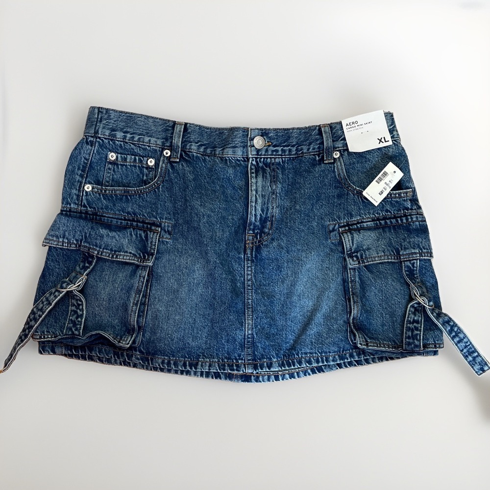 Aéropostale Denim Cargo Mini Skirt Women's Size XL Blue Utility Pocket NWT